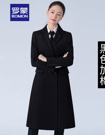 呢子大衣女中长款冬季羊毛加厚毛呢外套空姐珠宝店工作服黑色加棉s