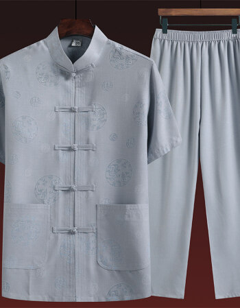 唐服男夏套装中老年唐装男士爷爷夏季短袖老人衣服中国风爸爸夏装衬衫