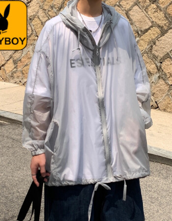 花花公子品牌防晒衣男夏季款透明宽松冰丝防晒服潮流百搭透气休闲连帽