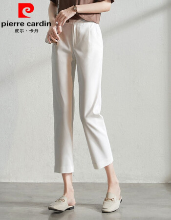 皮尔卡丹品牌女装白色直筒裤薄款2021夏天新款休闲裤子女薄流行烟管