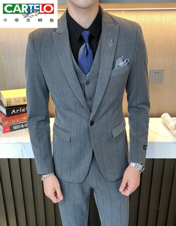 卡帝乐鳄鱼西服套装男士三件套韩版修身小西装秋季商务职业正装新郎