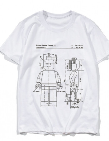 宝凡柏手绘乐高t恤解析专利设计手稿创意个性印花圆领棉大码男女短袖