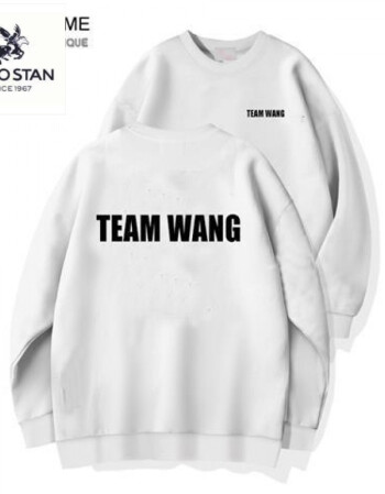 虞书欣王嘉尔同款圆领长袖卫衣女teamwang潮牌宽松ins情侣装外套白色