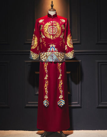 曹登秀禾服男2021年新款中式新郎服结婚礼服龙凤褂婚服秀禾男士秀和服