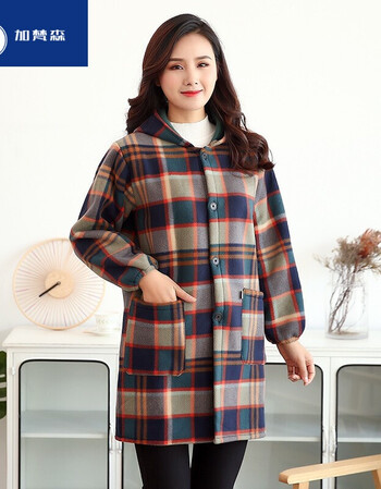 加梵森冬季加绒加厚罩衣成人女厨房工作服女士围裙外套护衣外穿棕色