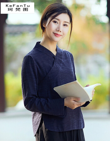 改良汉服上衣中国风女装复古茶服女禅意文艺茶艺师服装春秋茶人服 藏