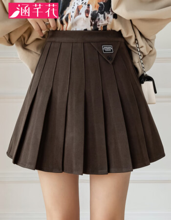 短裙2021年新款学生韩版高腰百褶裙jk显瘦内衬a字黑色伞裙子咖啡色xl