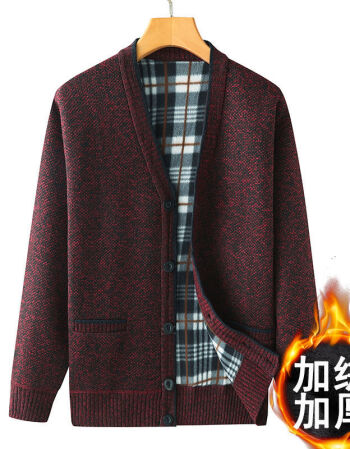高品质开衫毛衣男中年加绒加厚款羊毛开衫爸爸冬装保暖上衣中老年人