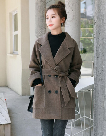 新款秋季女装韩版宽松气质休闲显瘦女士纯色风衣呢子大衣女式毛呢大衣