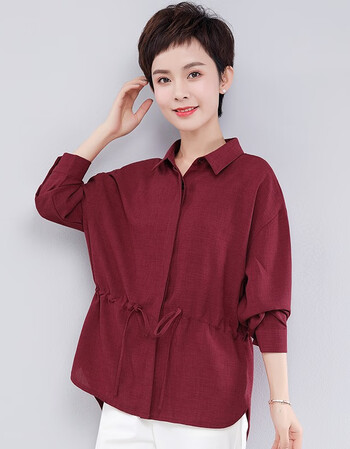 春秋新款女装韩版宽松大码收腰显瘦休闲百搭衬衣中年女装妈妈装上衣