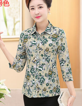 中老年女装夏装女长袖女衬衫4050岁妈妈装春装衬衣服中年老年人17号色