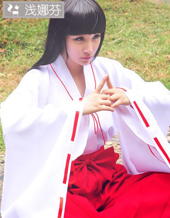 犬夜叉 桔梗cosplay服装 桔梗cos衣服 巫女cos服 全套衣服 l