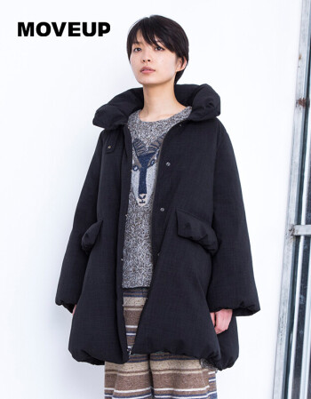 moveup幻走2017女装冬季新款 可翻折高领抽绳保暖中长款羽绒服 夜黑