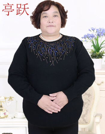 亭跃胖妈毛衣 加大加肥老太太打底衫中老年200斤女人圆领套头羊毛衫冬