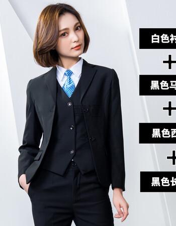 正装裤韩版工装面试工作服 女款白色衬衫 黑色马甲 黑色西装 黑色长裤