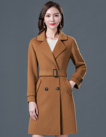 双排扣手工双面羊绒呢大衣女羊毛呢外套2017秋冬新款女装 驼色 xxl