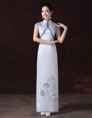 礼仪小姐礼仪服装旗袍迎宾礼服青花瓷旗袍红礼服酒店庆典接待服装 长