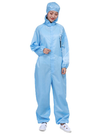 防静电服连体服无尘衣服蓝白色连帽防护服装男女工作服防尘喷漆服