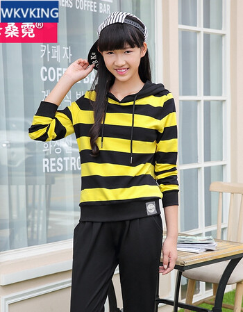 wkvking卡桑霓少女春秋装2017新款初中学生休闲套装青少年运动卫衣两