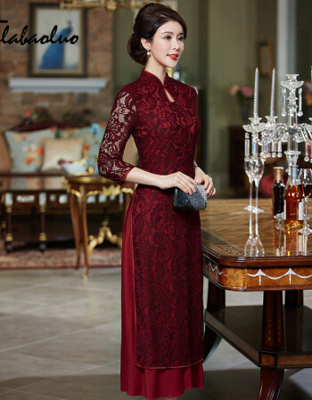 菲拉宝罗2018新款时尚改良连衣裙奥黛婚宴妈妈装礼服喜婆婆婚礼中长款