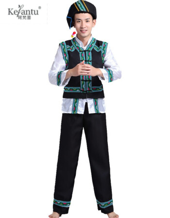 珂梵图新款少数民族舞蹈演出服贵州布依族服装男瑶族佤族壮族表演服新