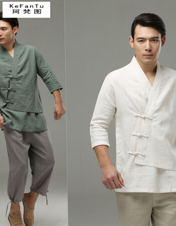 珂梵图佛系男装夏季中国风棉麻布衫古风衣服复古禅意道士服装唐装汉服