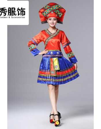 广西壮族服装土家族苗族舞蹈彝族演出服百褶裙少数民族舞蹈服饰女
