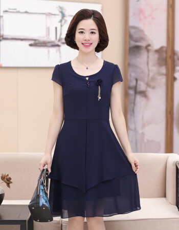 夏尔维纳(chanvenuel)妈妈连衣裙夏装上衣四十岁女人夏季雪纺裙中老年