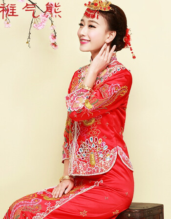 稚气熊秀禾服龙凤褂裙新娘礼服中式嫁衣结婚敬酒服喜服古装春秋孕妇
