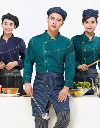 厨师服长袖 秋冬装酒店厨房制服西餐厅饭店后厨男厨师装 红色 xxl