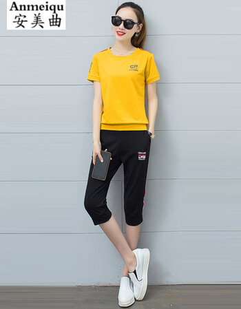 安美曲初高中学生时尚少女初中学生夏季运动套装2018新款少女短袖t恤