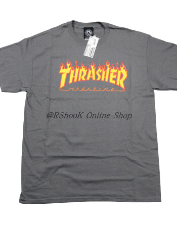 thrasher skate mag tee 火焰基础logo 短袖t恤 经典美潮 情侣 烟灰火