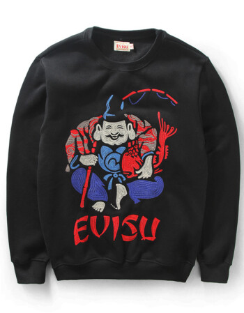 日本潮牌 evisu 福神人头潮牌休闲圆领套头加绒长袖卫衣男款加绒东京