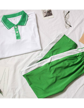 夏季绿色翻领短袖t恤班服动动裤 绿色领纯棉短袖校裤套装 190