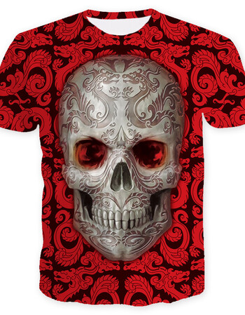 潮牌骷髅头t恤男女3d立体感恐怖boy骷髅鬼面恶搞短袖创意霸气体恤上