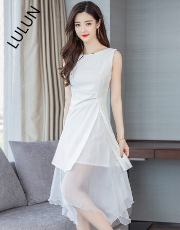 lulun女士连衣裙2018新款夏季35-45女人夏天的雪纺裙子温柔仙女裙收腰