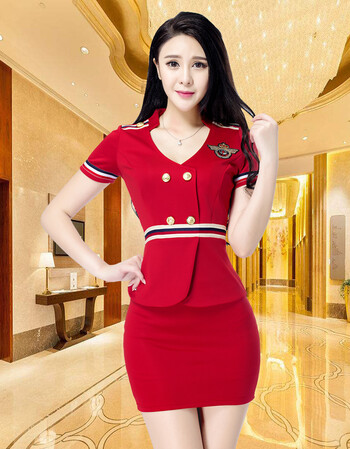 2018夏新款足浴工作服夜店v足浴足疗套装警察服空姐女工制服技师衣技师制服美女图片图片