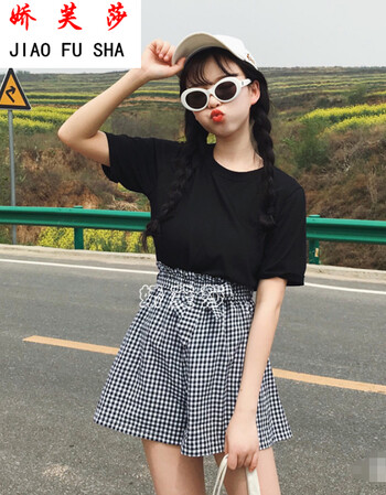 学生闺蜜装时尚休闲套装宽松短袖t恤上衣 阔腿裤小女孩初中生00后短裤