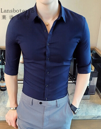 帅气一套衣服休闲搭配西裤 藏青色(套装) 藏青色 衬衫xl 裤子31