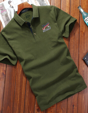 2018夏季新款男士短袖t恤翻领polo打底衫半袖体恤上衣服 军绿色 3xl