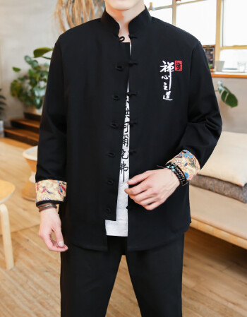 中国风唐装青年修身中山装复古风汉服男士套装禅修服禅意民族服装