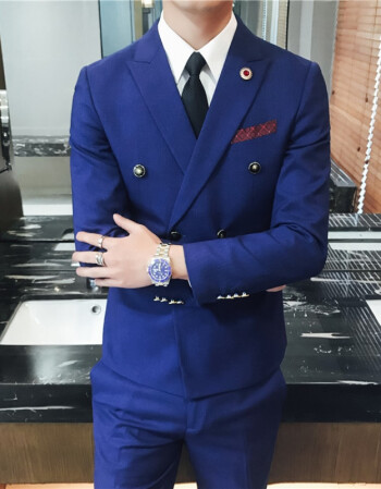 宝蓝色 送领带领结胸针 m西服 裤子 马甲 衬衫