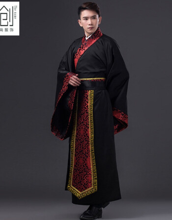 古装服装古代服装汉服男唐朝汉服 男士黑色汉服直裾服装 直裾 s155