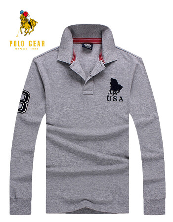 男装 polo衫 马球吉尔 polo gear马球吉尔长袖t恤男士纯棉净色刺绣