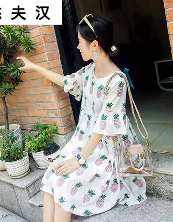 杰夫汉宽松连衣裙女夏2018中长款a字遮肚子小清新娃娃