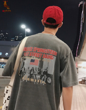 wpkds2018夏装新款后背人物印花短袖t恤男 灰色 m