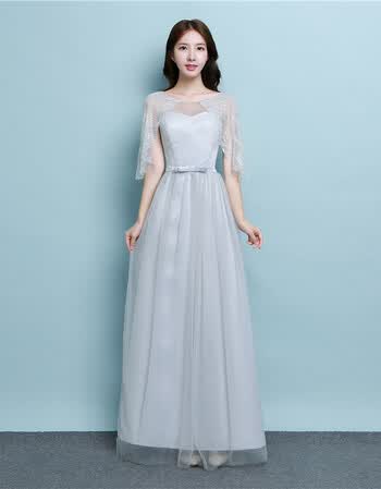 呦呦2018秋冬季新款韩版伴娘服长款宴会长裙女装灰色长袖姐妹团晚礼服