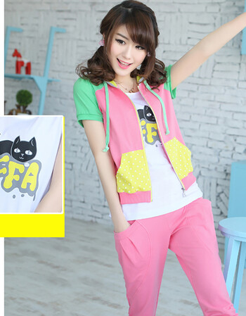 女装 t恤 朵黎 夏装大童少女中学生夏装韩版女孩t恤短袖套装休闲运动