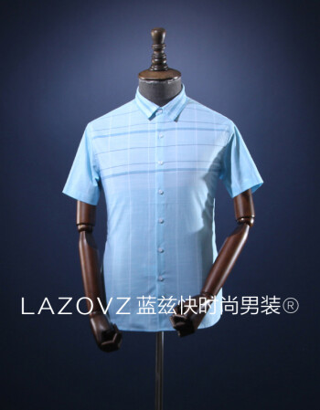 lazovz/蓝兹夏季新款 格子休闲衬衫 蓝 195/4xl