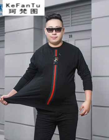 【300斤都可穿的羊毛衫】男士绣花圆领针织衫加肥加大码胖子线衣 黑色